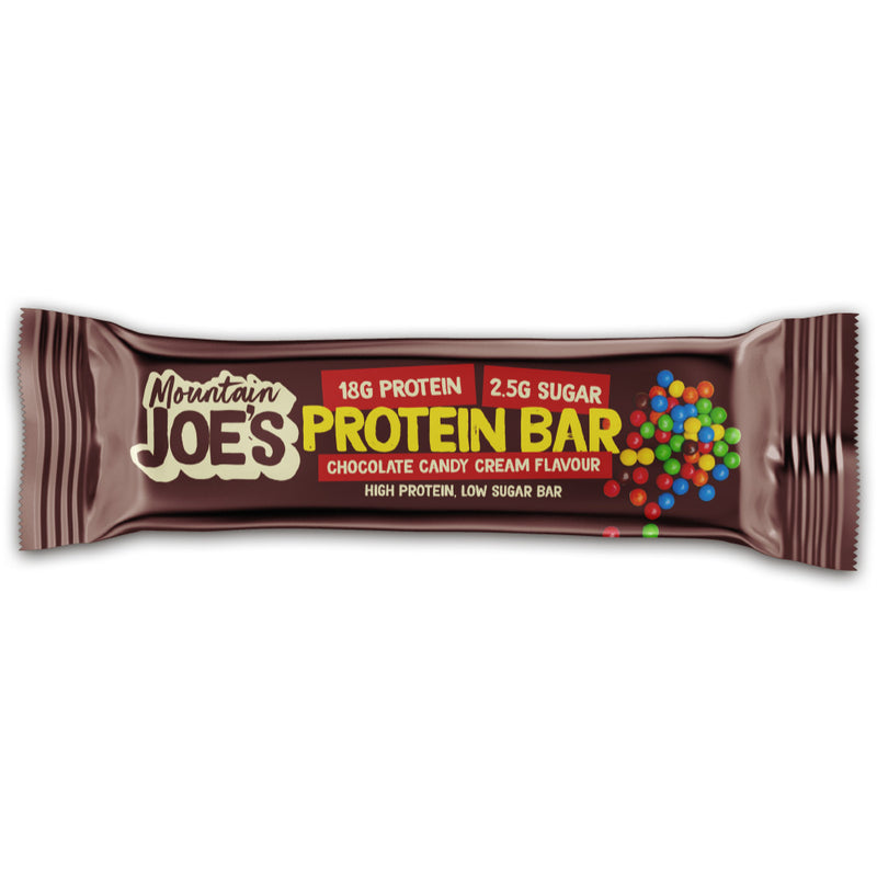A Mountain Joe's Chocolate Candy Cream Protein Bar