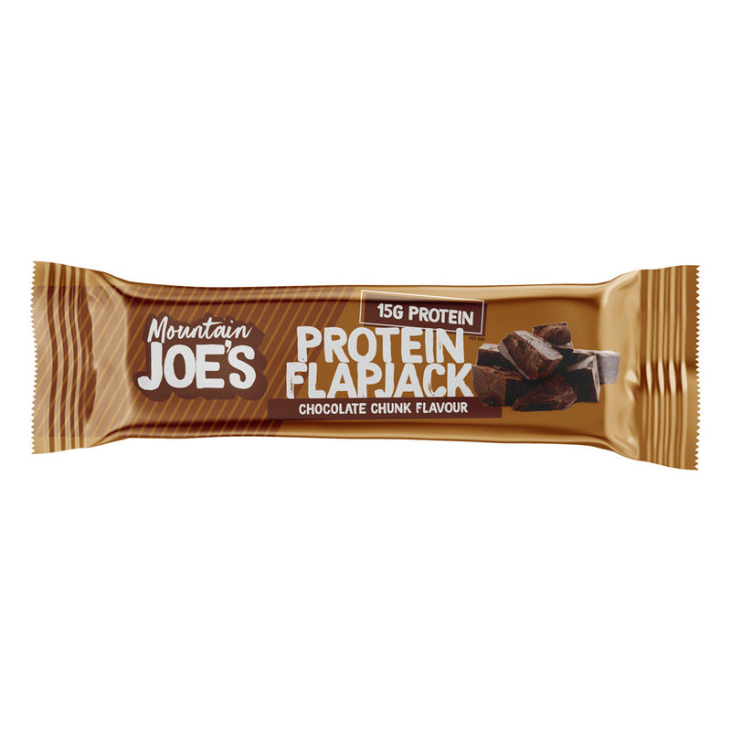 A bar of Mountain Joe's Chocolate Chunk Protein Flapjack