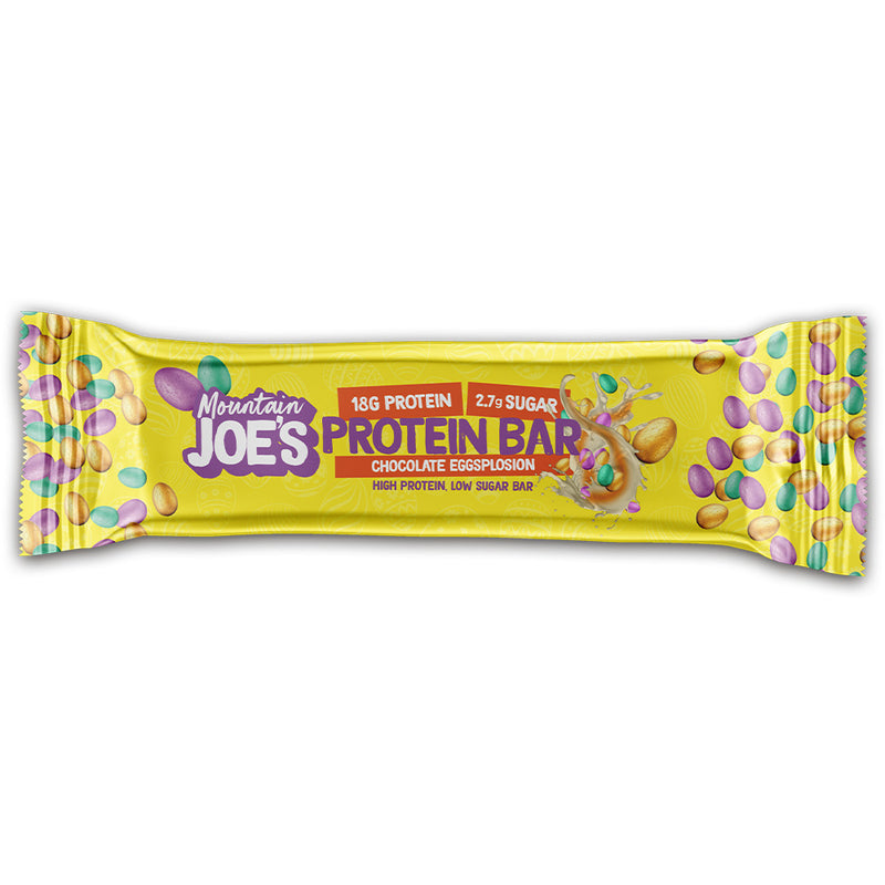 A Mountain Joe's High Protein Chocolate Eggsplosion Bar