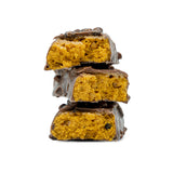 A stack of Mountain Joe's Chocolate Honeycomb Protein Bars