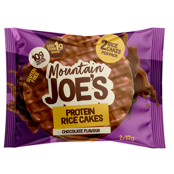 A single pack of Mountain Joe's Chocolate Protein Rice Cakes