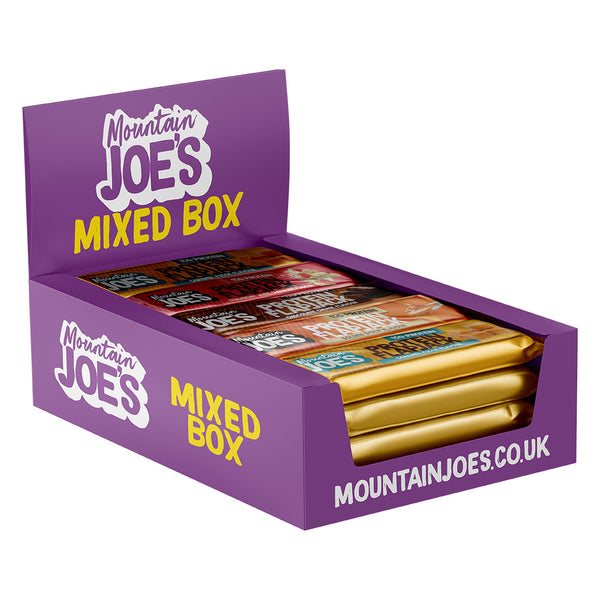 A mixed box of Mountain Joe's Protein Flapjacks