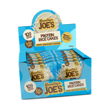 A box of Mountain Joe's White Chocolate Protein Rice Cakes