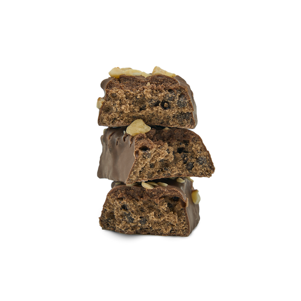 A stack of Mountain Joe's Chocolate Hazelnut Protein Bars
